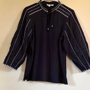 chico's  Black Embroidered ruffle long sleeve blouse